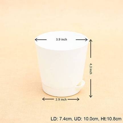 3.9 Inch (10 Cm) Krish No. 10 Self Watering Round Plastic Planter (White) (set Of 6)